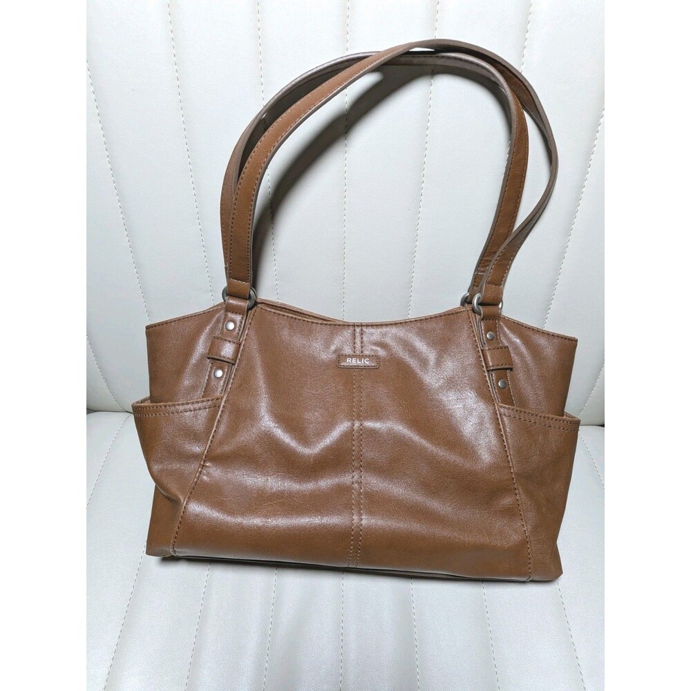 Vintage Relic Double Strap Hobo Shoulder Bag Brown Faux Leather Retro Y2K Pocket